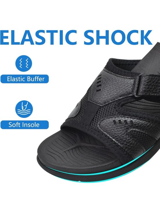 Men All Black Sport Recovery Sandals Plantar Fasciitis Soft Cushion Lightweight